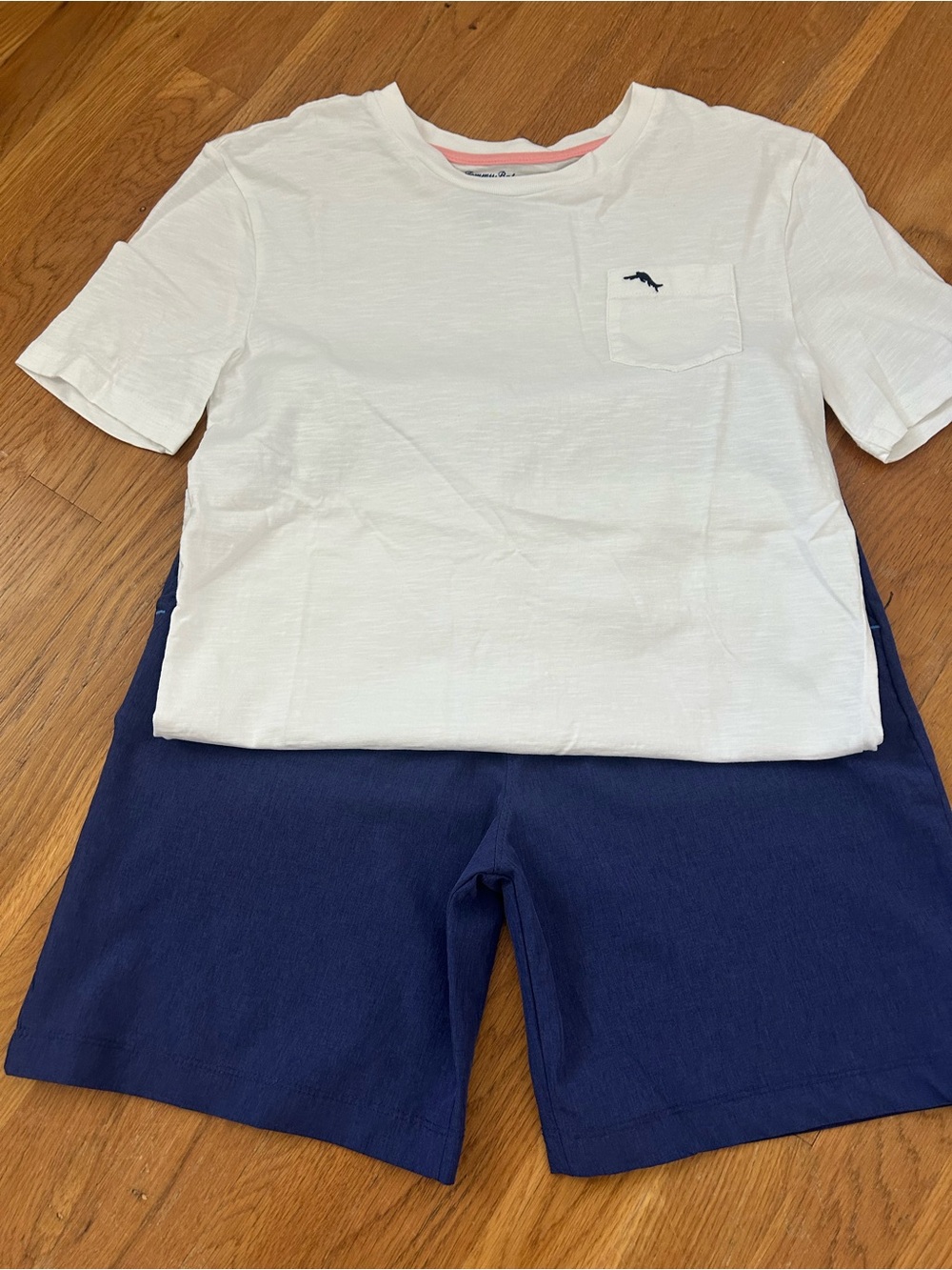 EUC Boys Tommy Bahama Wh Pocket Tee with Navy Embroidered Logo & Navy Shorts Set